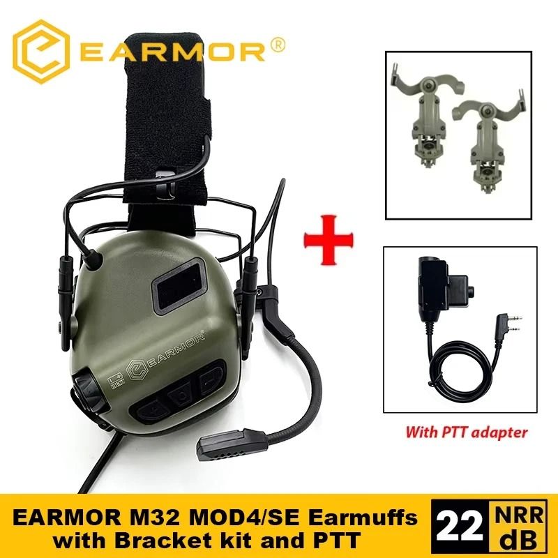 Tactical Noise Reduction Headset with Helmet Rail and PTT Adapter for Shooting