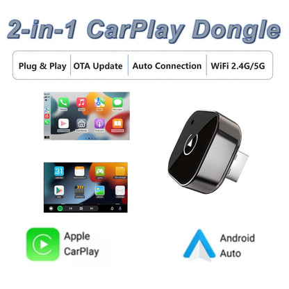 2 in 1 Wireless CarPlay Adapter for iPhone with Plug and Play Conversion