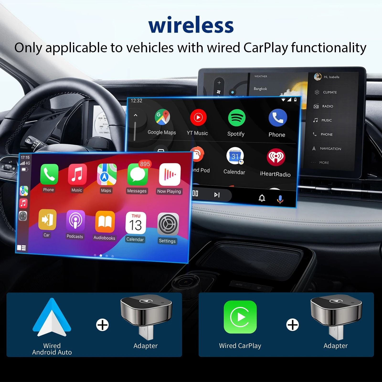 2 In 1 Wireless CarPlay Adapter For IPhone With Plug And Play Conversion 1