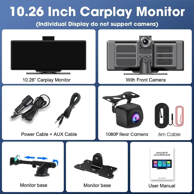 1026 Inch 4K Dash Cam Mirror With Wireless CarPlay Android Auto GPS Rearview And Multimedia Playbac 9