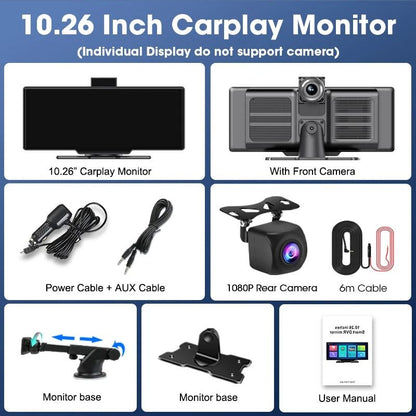 1026 Inch 4K Dash Cam Mirror With Wireless CarPlay Android Auto GPS Rearview And Multimedia Playbac 9