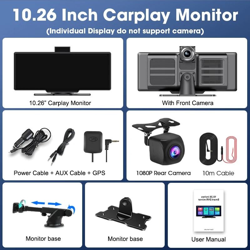 1026 Inch 4K Dash Cam Mirror With Wireless CarPlay Android Auto GPS Rearview And Multimedia Playbac 11