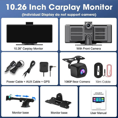 1026 Inch 4K Dash Cam Mirror With Wireless CarPlay Android Auto GPS Rearview And Multimedia Playbac 11