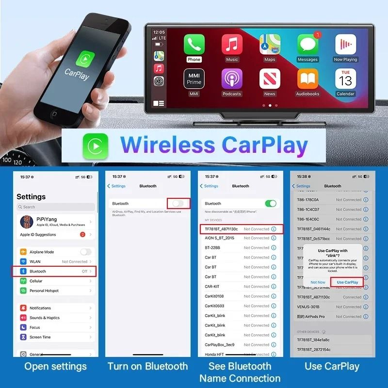 1026 Inch 4K Dash Cam Mirror With Wireless CarPlay Android Auto GPS Rearview And Multimedia Playbac 3