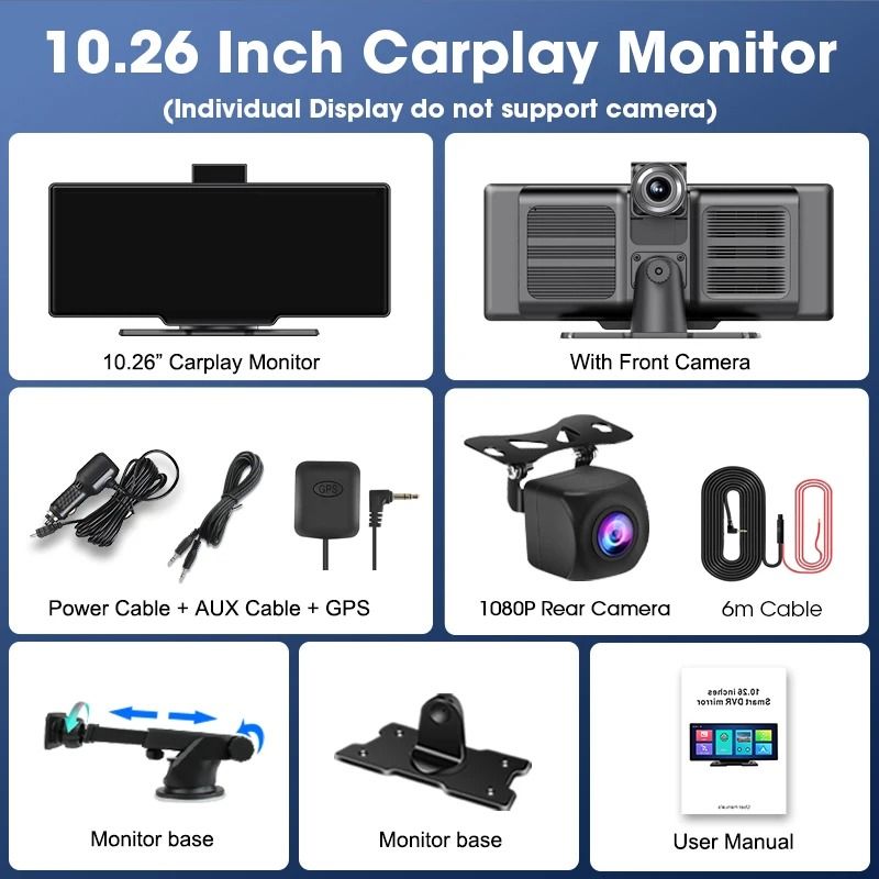 1026 Inch 4K Dash Cam Mirror With Wireless CarPlay Android Auto GPS Rearview And Multimedia Playbac 7