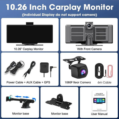 1026 Inch 4K Dash Cam Mirror With Wireless CarPlay Android Auto GPS Rearview And Multimedia Playbac 7