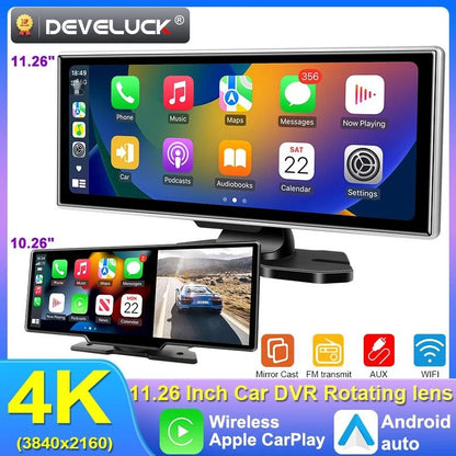 10 and 11.26 Inch Dash Cam with 4K DVR Wireless CarPlay Android Auto GPS Navigation Dual Lens