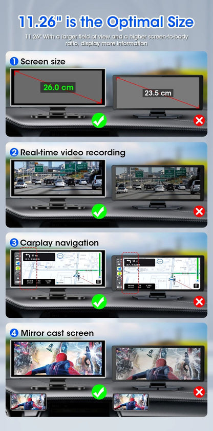 10 And 1126 Inch Dash Cam With 4K DVR Wireless CarPlay Android Auto GPS Navigation Dual Lens 1
