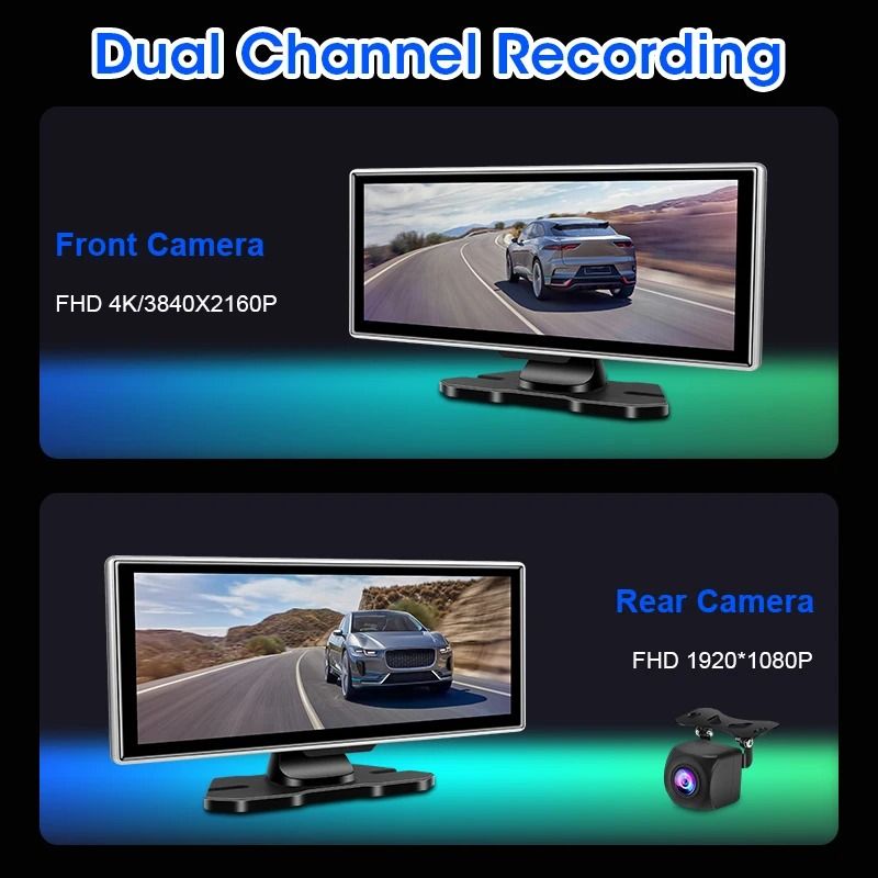 10 And 1126 Inch Dash Cam With 4K DVR Wireless CarPlay Android Auto GPS Navigation Dual Lens 2