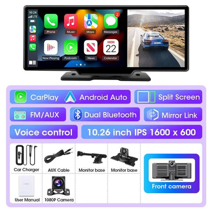 10 And 1126 Inch Dash Cam With 4K DVR Wireless CarPlay Android Auto GPS Navigation Dual Lens 10