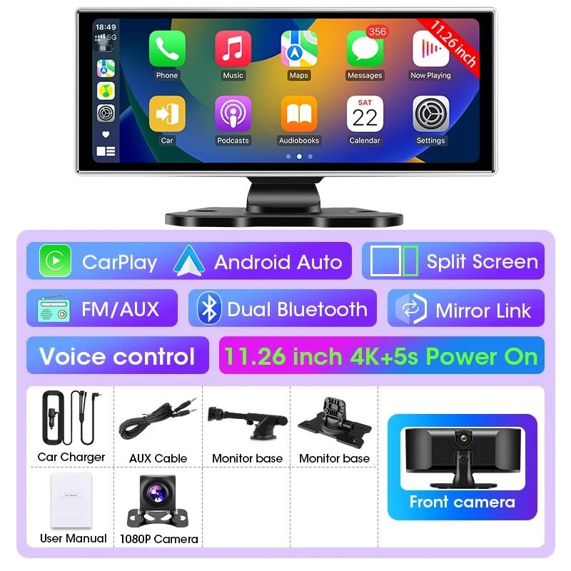10 And 1126 Inch Dash Cam With 4K DVR Wireless CarPlay Android Auto GPS Navigation Dual Lens 8
