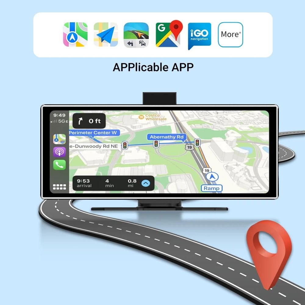 11 Inch Portable Dash Cam With 4K DVR Wireless Carplay Android Auto GPS Navigation And Dual Lens Re 1