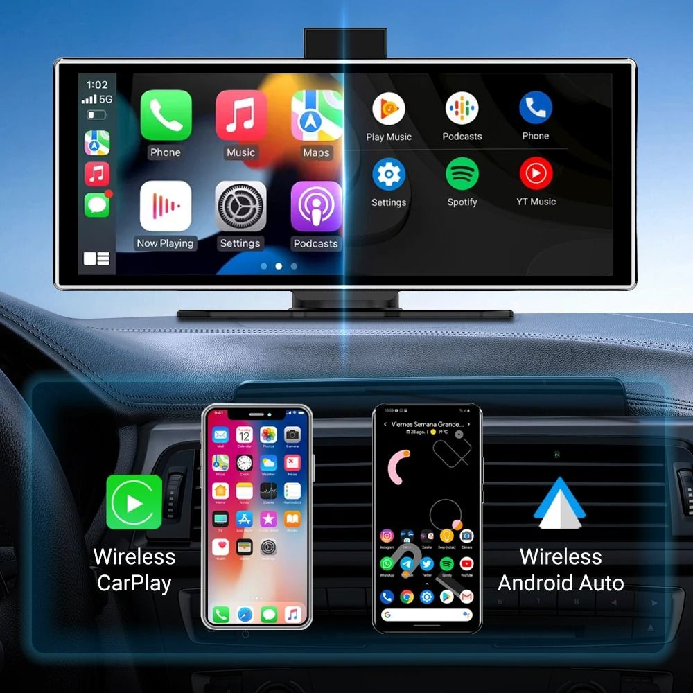 11 Inch Portable Dash Cam With 4K DVR Wireless Carplay Android Auto GPS Navigation And Dual Lens Re 2