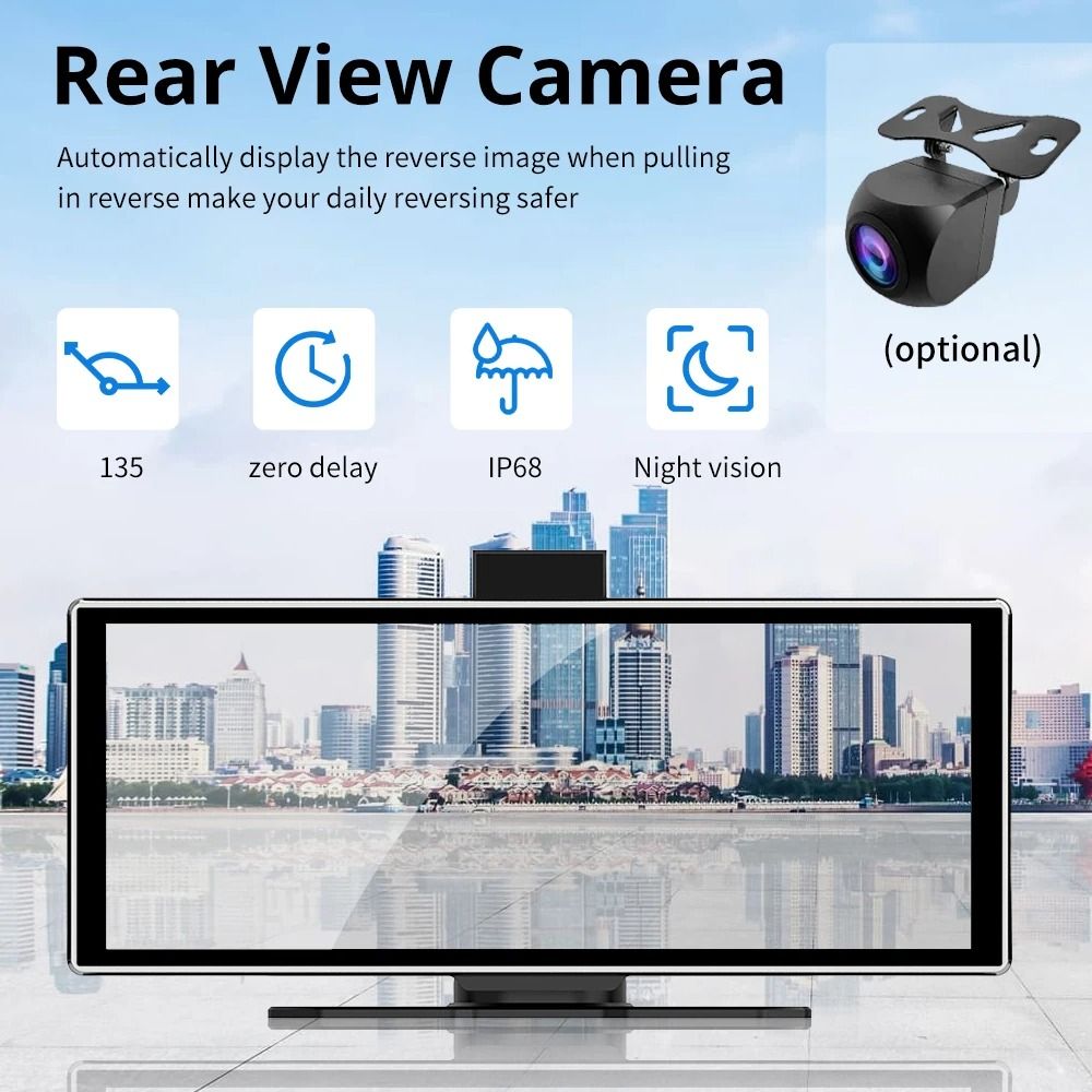 11 Inch Portable Dash Cam With 4K DVR Wireless Carplay Android Auto GPS Navigation And Dual Lens Re 4