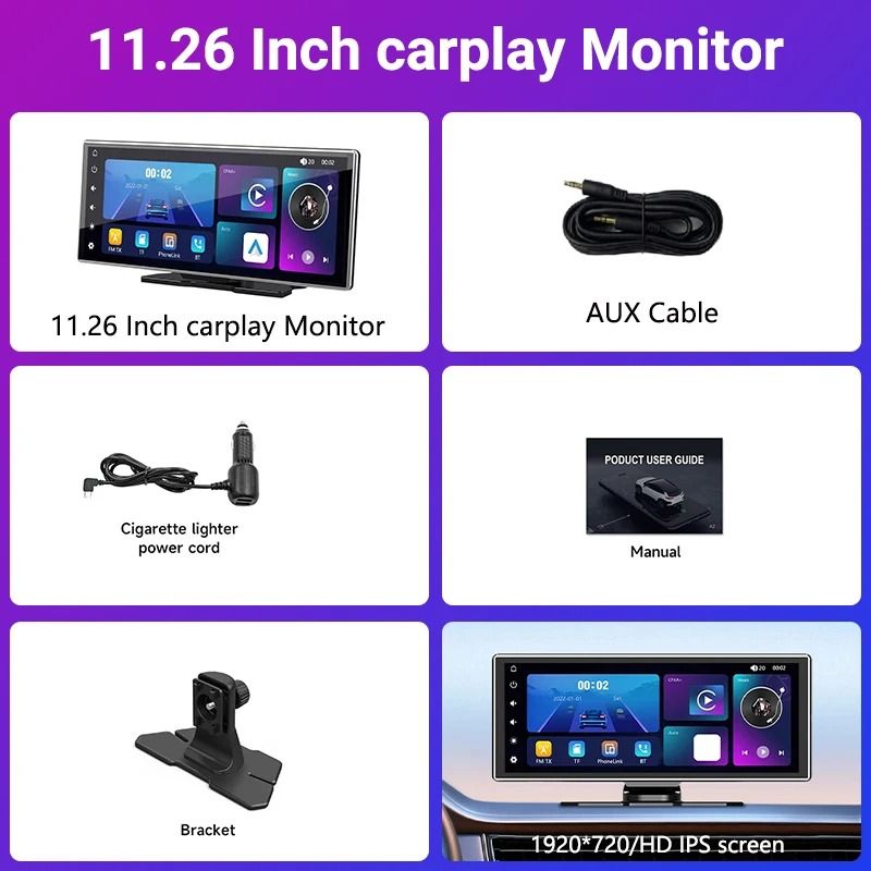 11 Inch Portable Dash Cam With 4K DVR Wireless Carplay Android Auto GPS Navigation And Dual Lens Re 7