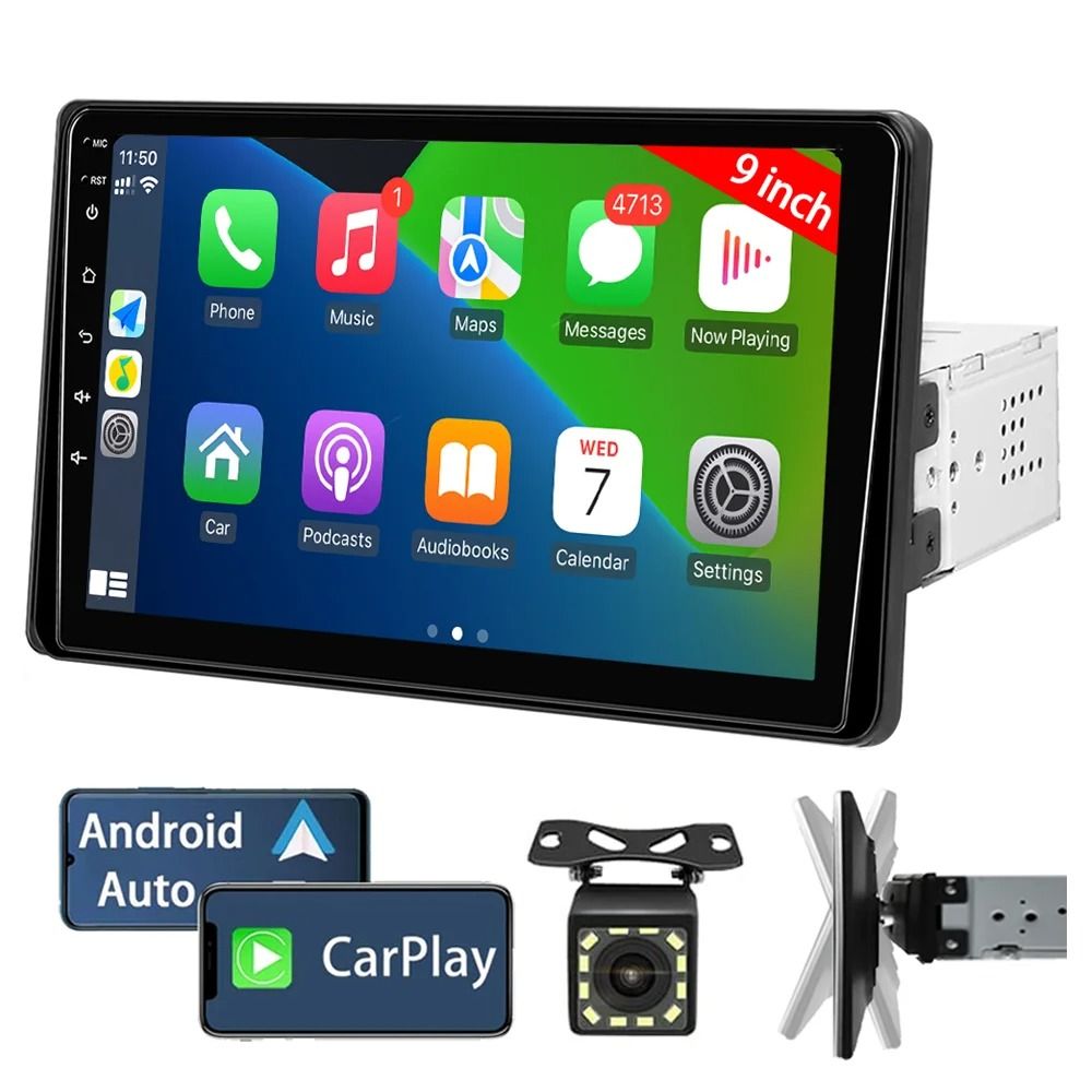 9 Inch Single Din Car Stereo HD Touch Screen with Carplay Android Auto Bluetooth Backup Camera and Navigation