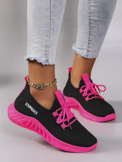 Women's Lightweight Breathable Color Block Sports Sneakers with Strap