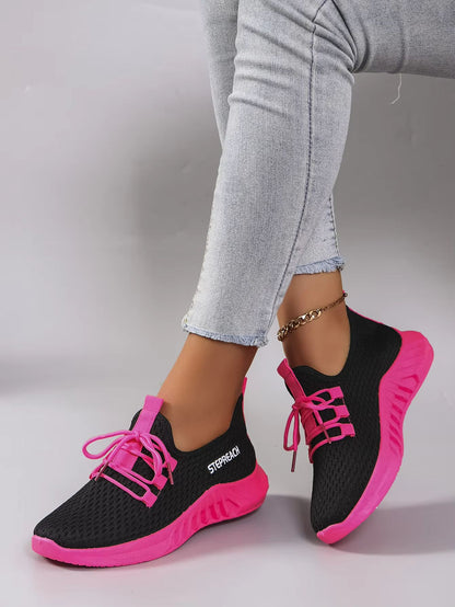 Womens Lightweight Breathable Color Block Sports Sneakers With Strap 2