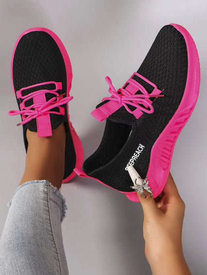 Womens Lightweight Breathable Color Block Sports Sneakers With Strap 5