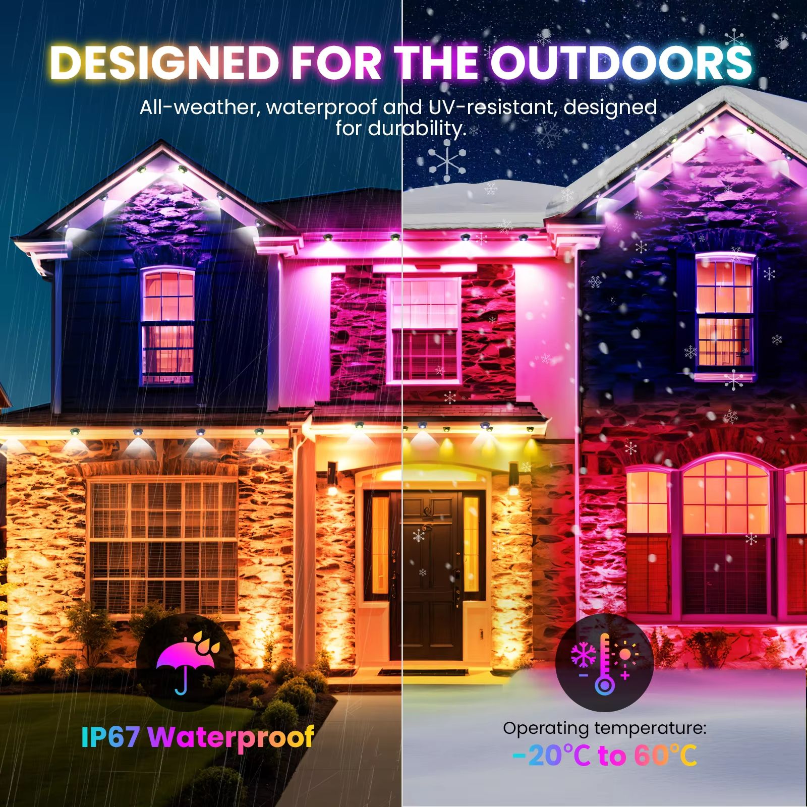 Smart Bluetooth RGBIC Waterproof Eaves String Lights Kit  15m 2