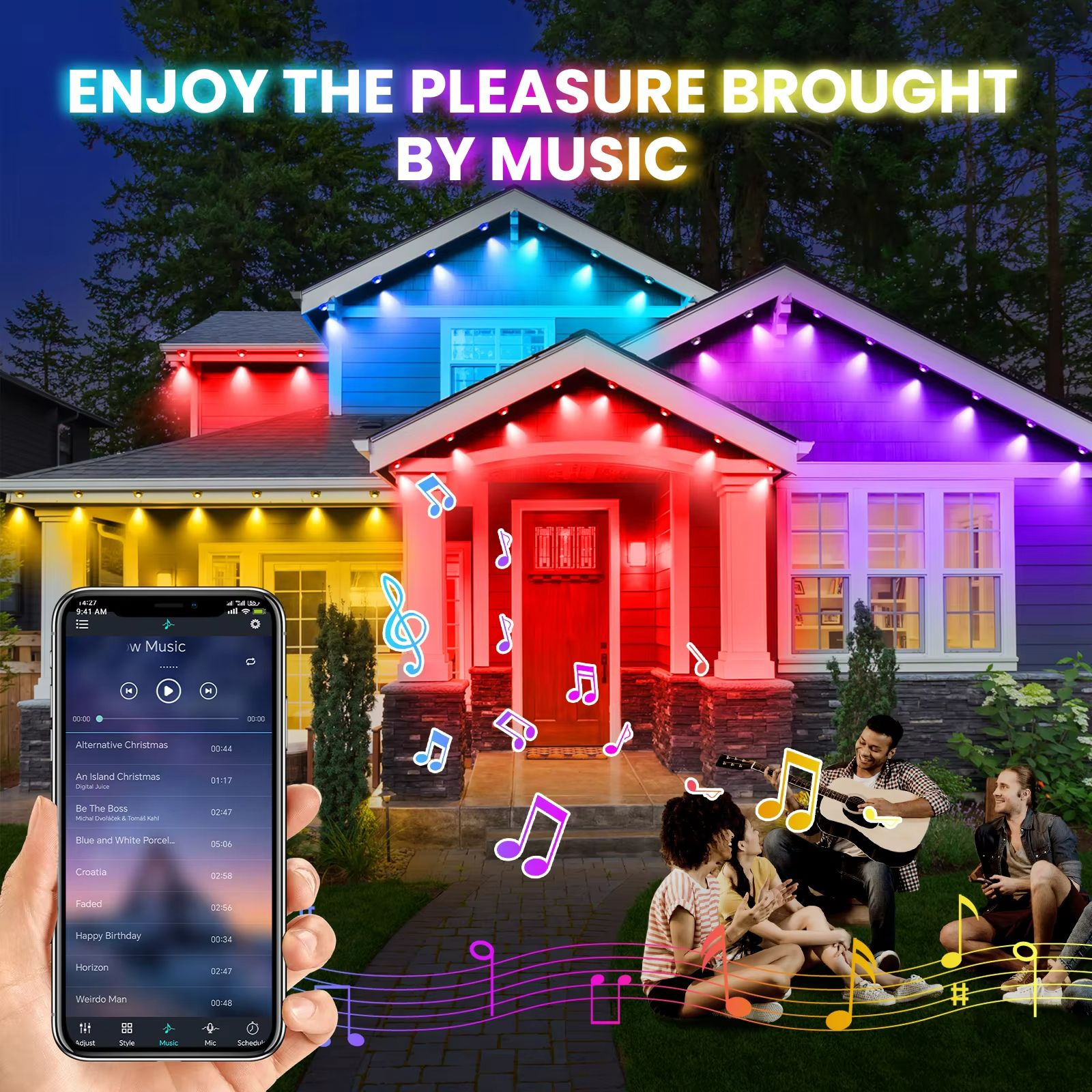 Smart Bluetooth RGBIC Waterproof Eaves String Lights Kit  15m 3