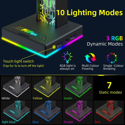 SpectraStand RGB Gaming Headphone Stand With USB Hub And 35mm Audio Port 3