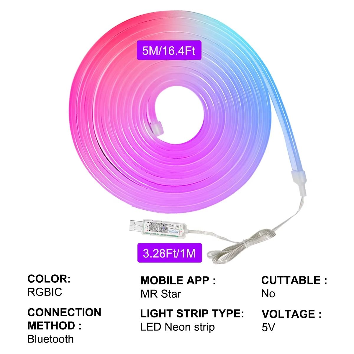 LumiFlex Smart USB RGBIC Neon LED Strip  Music Sync  Voice Control 5