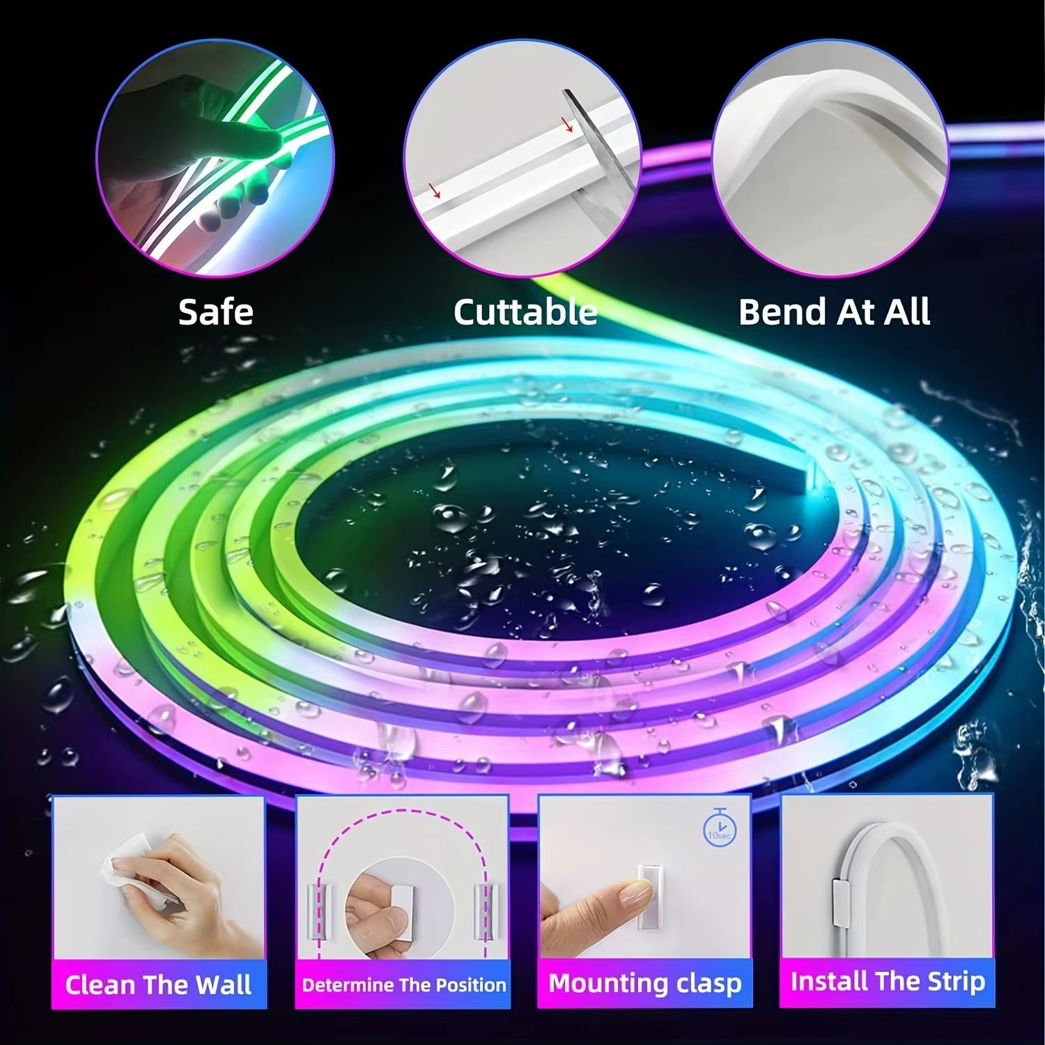 Bluetooth RGB LED Strip Light  Waterproof Music Sync Lighting With Remote  DIY Effects 5