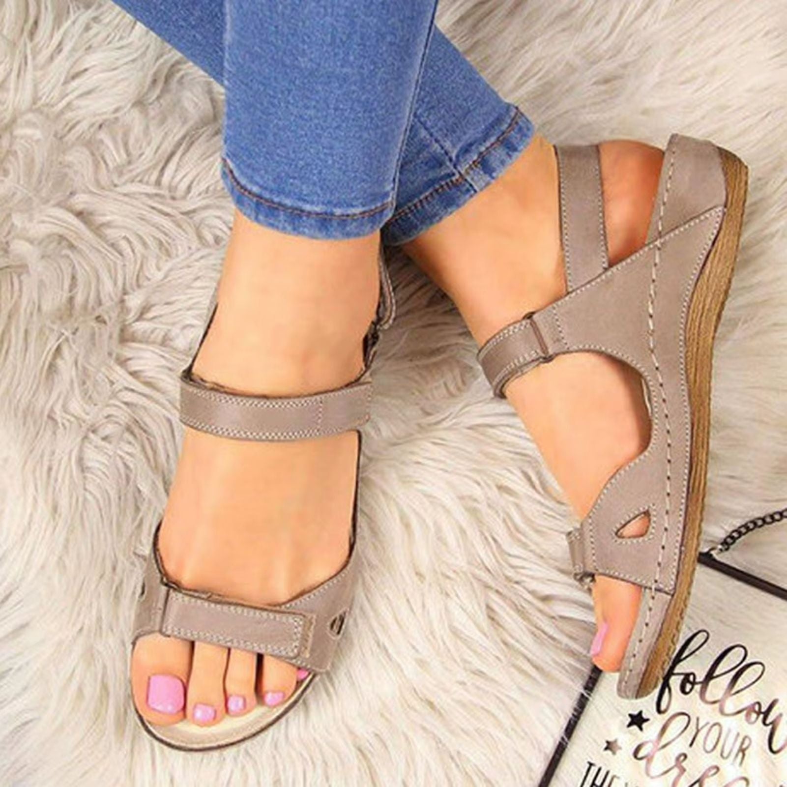 ComfortAir Womens Breathable Open Toe Flat Sandals Lightweight Summer Shoes For Elderly 5