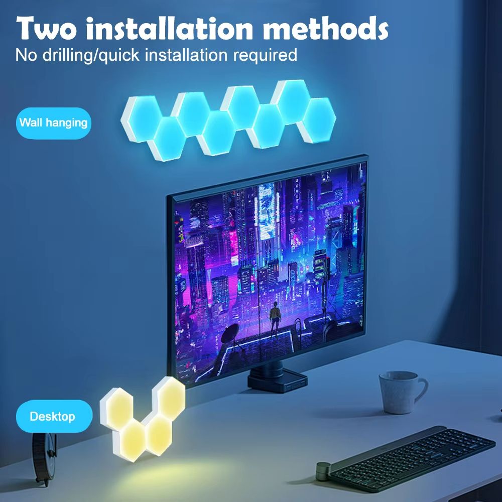 QuantumGlow Modular Hexagon LED Smart Wall Light Panels  DIY RGB Ambient Game Room Lighting 3