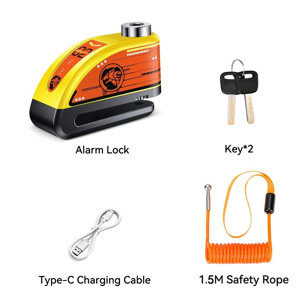 Anchtek Motorcycle Disc Lock Alarm USB Rechargeable 120db Anti Theft Security Lock 12