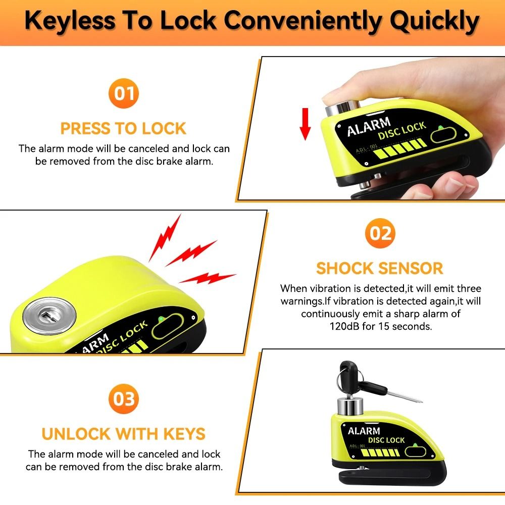 Anchtek Motorcycle Disc Lock Alarm USB Rechargeable 120db Anti Theft Security Lock 1
