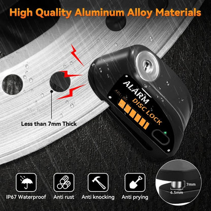 Anchtek Motorcycle Disc Lock Alarm USB Rechargeable 120db Anti Theft Security Lock 4