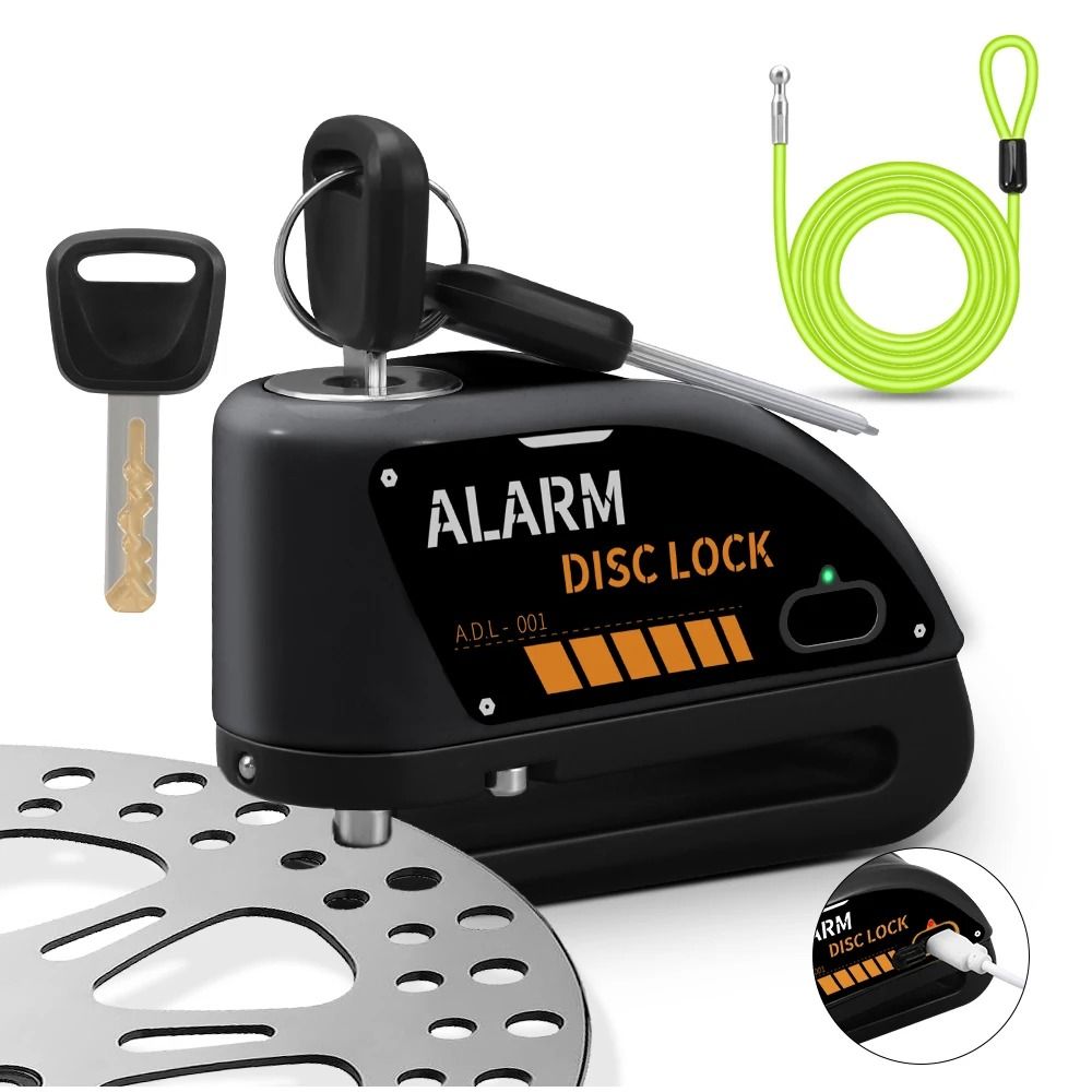 Anchtek Motorcycle Disc Lock Alarm USB Rechargeable 120db Anti Theft Security Lock 20