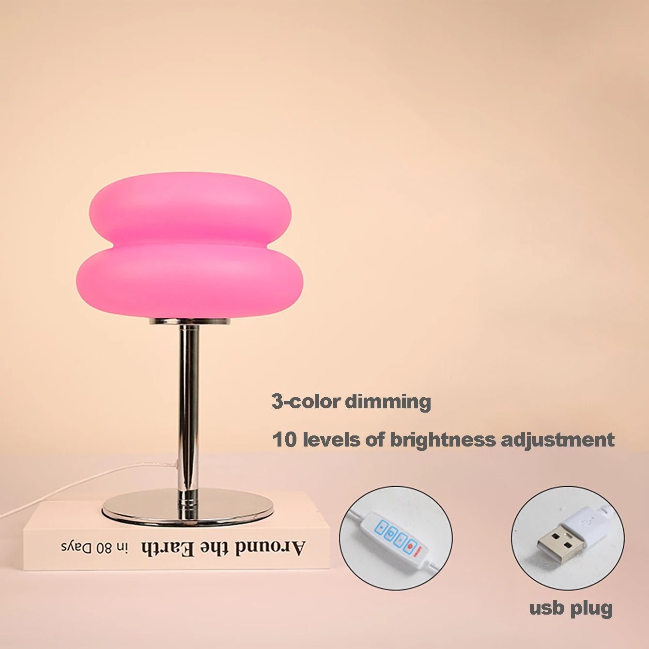 Creamy Style USB Plug Tri Color Dimming Bedside Table Lamp For Bedroom And Study 7