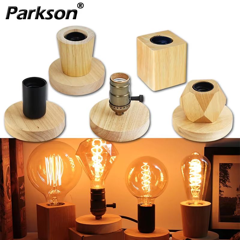 HeritageWood Vintage E27 Wooden Table Lamp