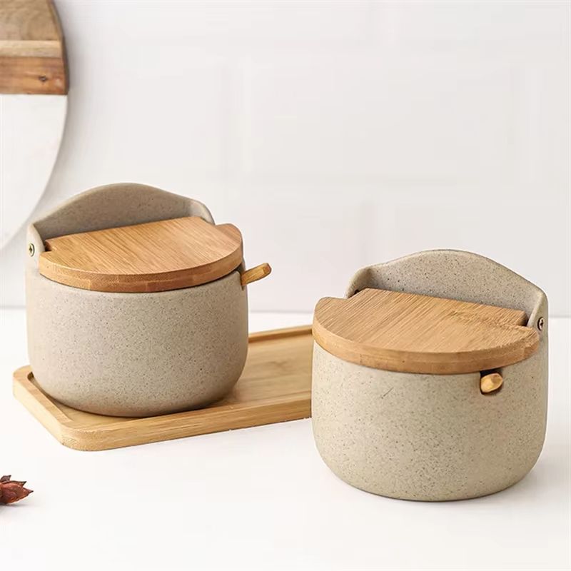 ZenSpice Ceramic Seasoning Jar with Bamboo Lid and Spoon
