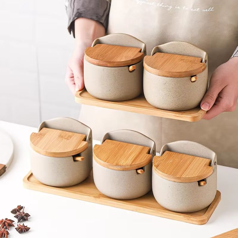 ZenSpice Ceramic Seasoning Jar With Bamboo Lid And Spoon 1