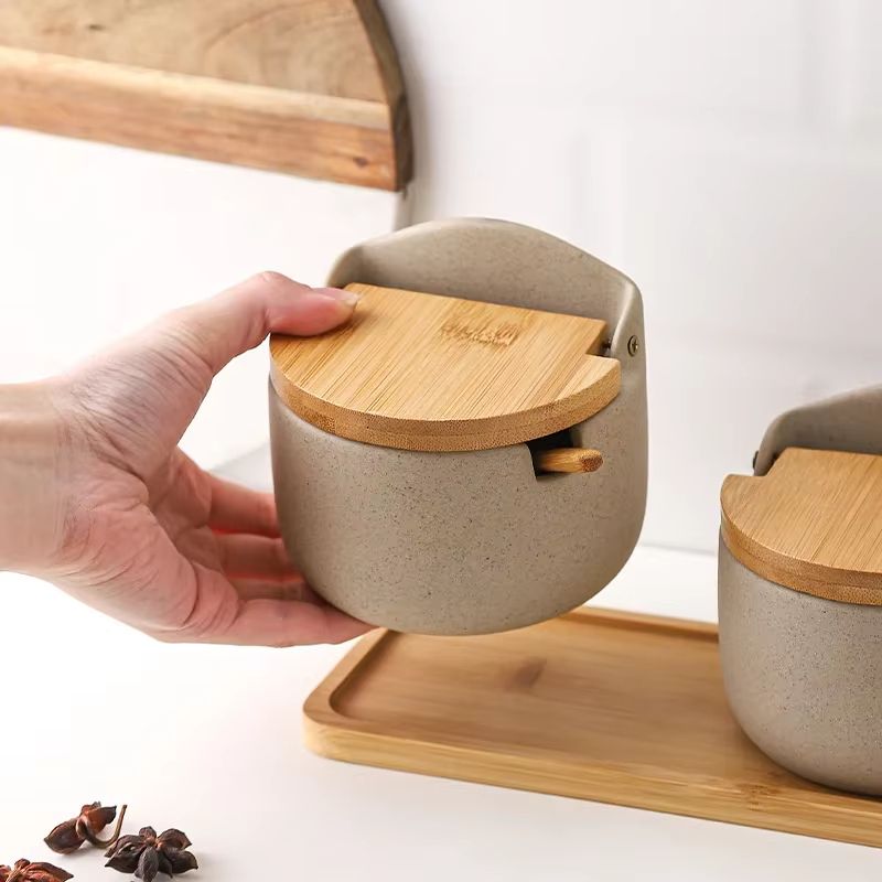 ZenSpice Ceramic Seasoning Jar With Bamboo Lid And Spoon 3