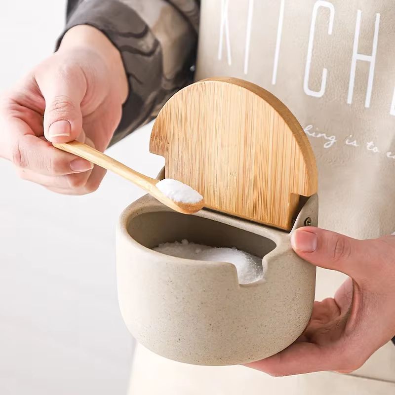 ZenSpice Ceramic Seasoning Jar With Bamboo Lid And Spoon 4