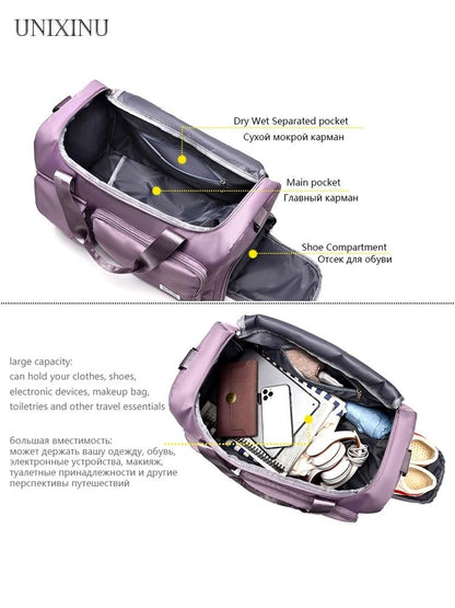 UNIXINU Carry On Travel Duffle Bag Large Capacity With Shoe Compartment 1
