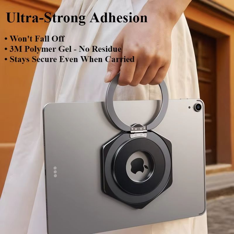 Oatsbasf Magnetic Tablet Ring Stand 360° Rotatable Adhesive Metal Bracket