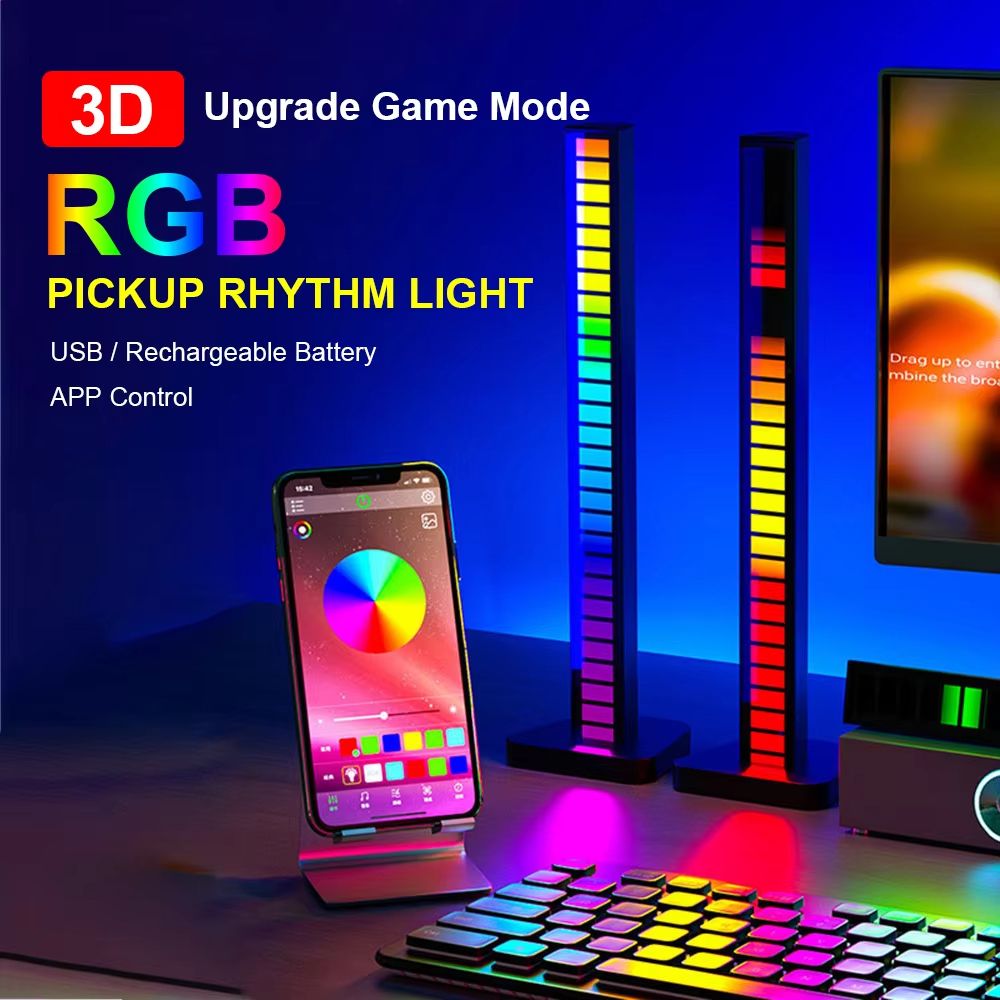 AuraBeat Rechargeable Sound Activated RGB Light Bar 360 Ambient Lamp