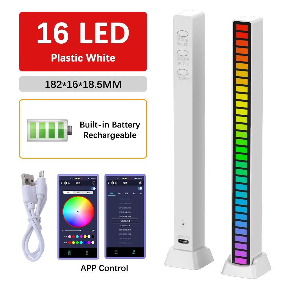 AuraBeat Rechargeable Sound Activated RGB Light Bar 360 Ambient Lamp 8