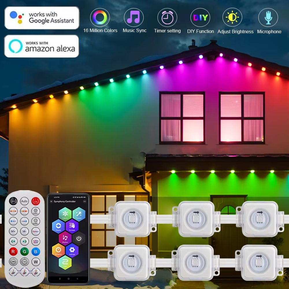 BrightAura Smart Outdoor RGBIC LED Eaves Light String Kit with Alexa Google Voice Control
