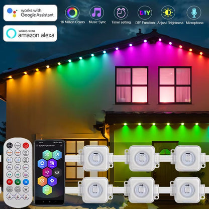 BrightAura Smart Outdoor RGBIC LED Eaves Light String Kit with Alexa Google Voice Control