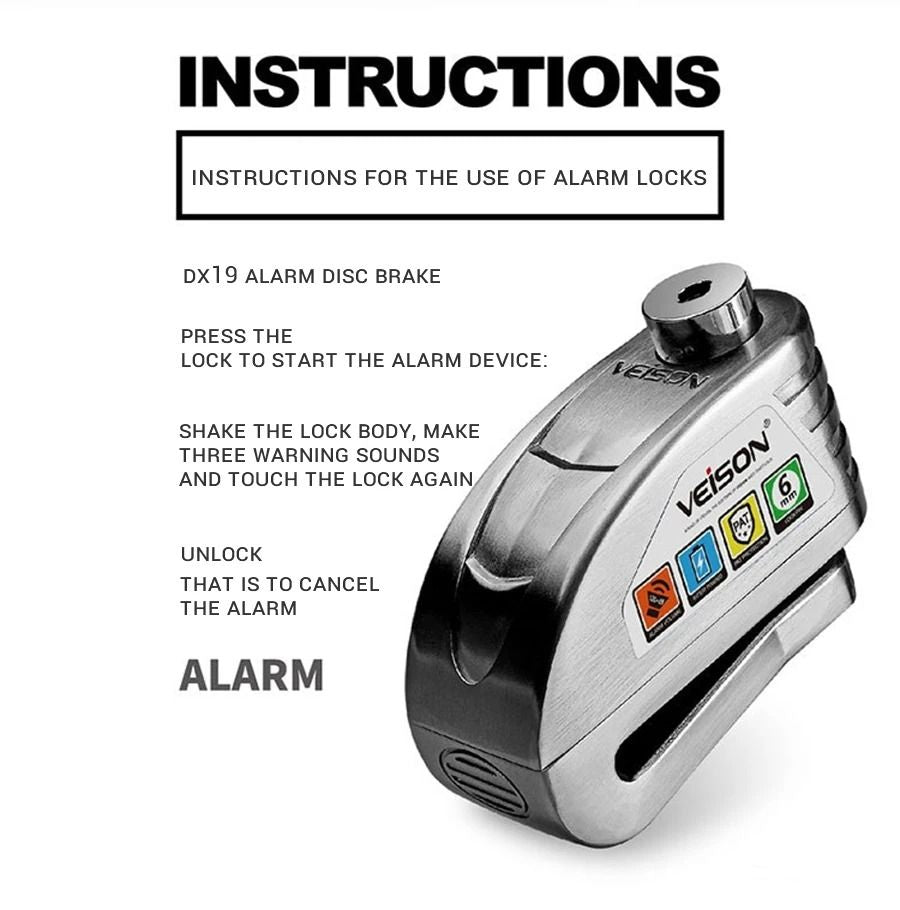 VEISON Motorcycle Alarm Disk Lock 130DB Waterproof Bike Disc Brake Security Padlock 2