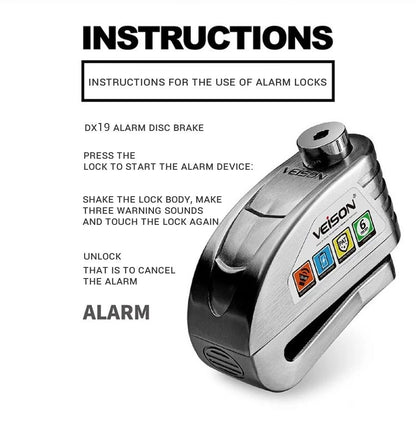 VEISON Motorcycle Alarm Disk Lock 130DB Waterproof Bike Disc Brake Security Padlock 2