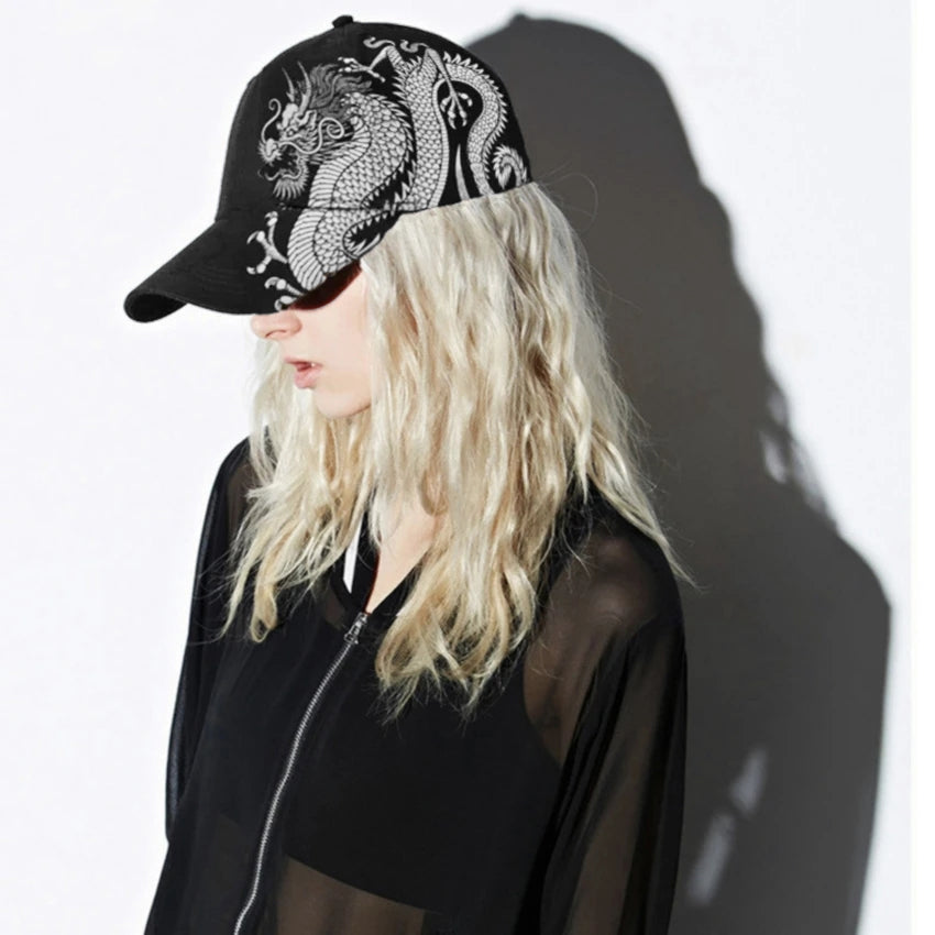 Men Chinese Dragon Totem Baseball Cap, Summer Snapback Hat for Women, Cool Outdoor Sun Protection Streetwear