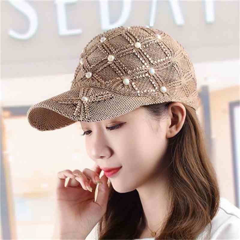 UV Protection Womens Summer Baseball Cap, Adjustable Straw Hat for Outdoor Beach, Casual Sun Hat for Travel and Sports